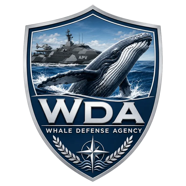 Whale Defense Agency badge showing a whale and the APV at sea